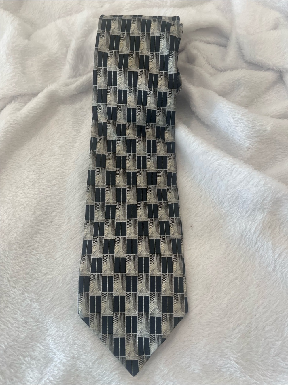 Black & Gray Patterned 100% Silk Tie hand made